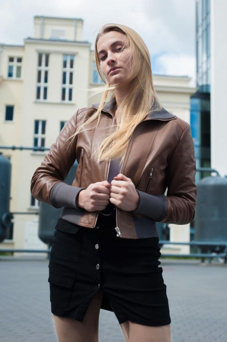Women Genuine Leather Jacket Black Aviator By TJS