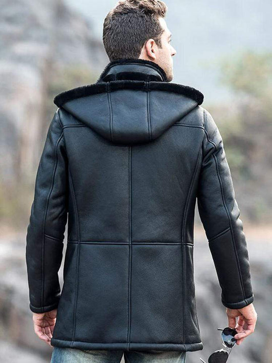 Black shearling coat for men in USA