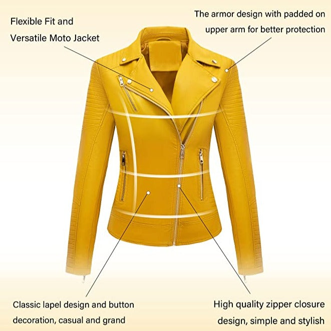 yellow leather jacket for women