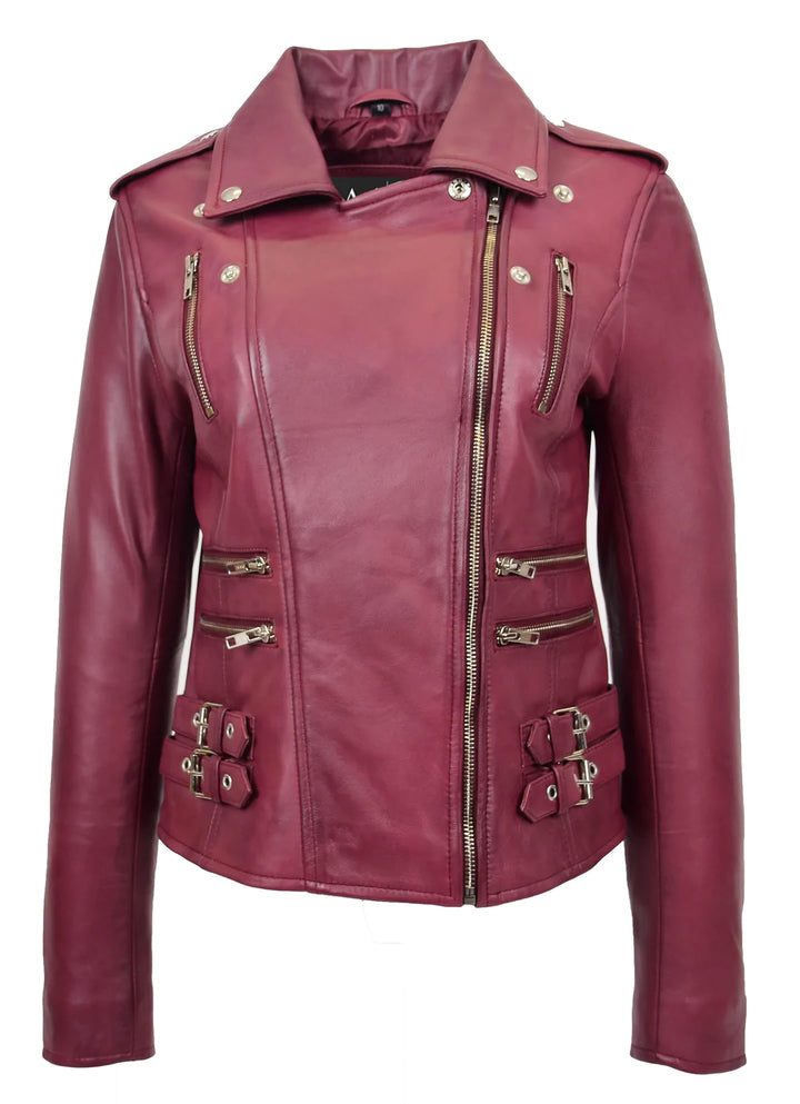 Zipper leather jacket for women