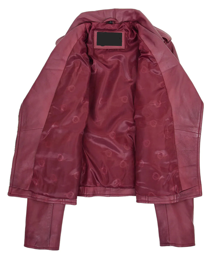 WOMENS TRENDY BIKER LEATHER JACKET BEYONCE BURGUNDY FOR WOMEN IN USA