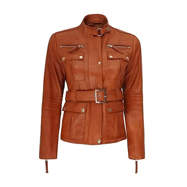 Women Brown Belted Leather Jacket | Women Leather Jacket by The Jacket Seller