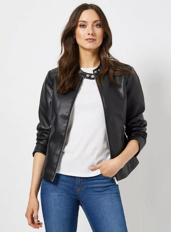 Plain black leather jacket