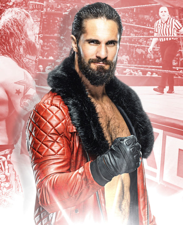 WWE Seth Rollins Faux Shearling Collar Black Leather Jacket for Fans in USA