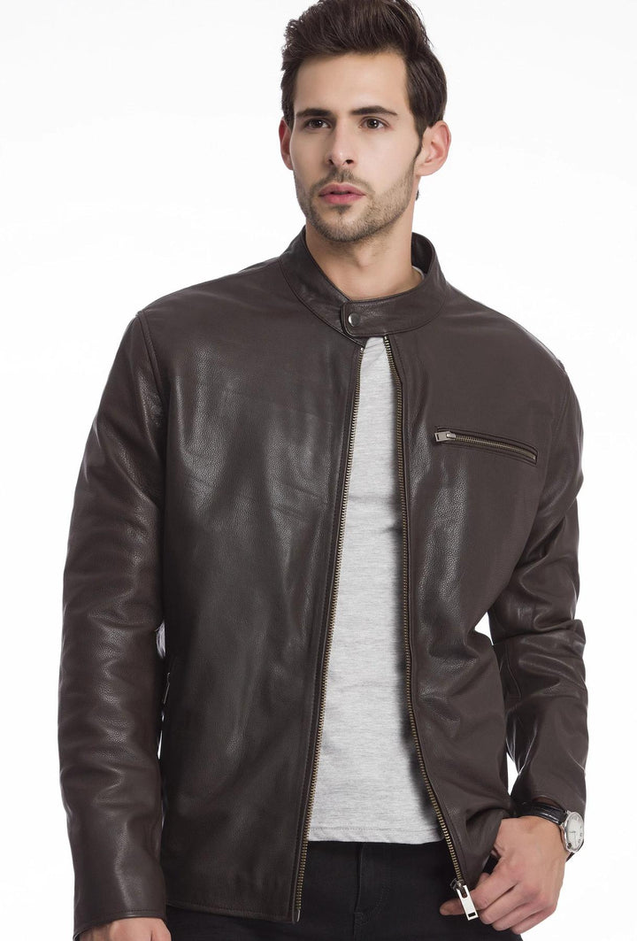 Bomber round collar  Leather Jacket for men