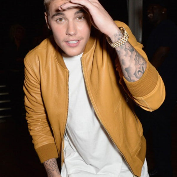 Justin Bieber bomber leather jacket for men in USA