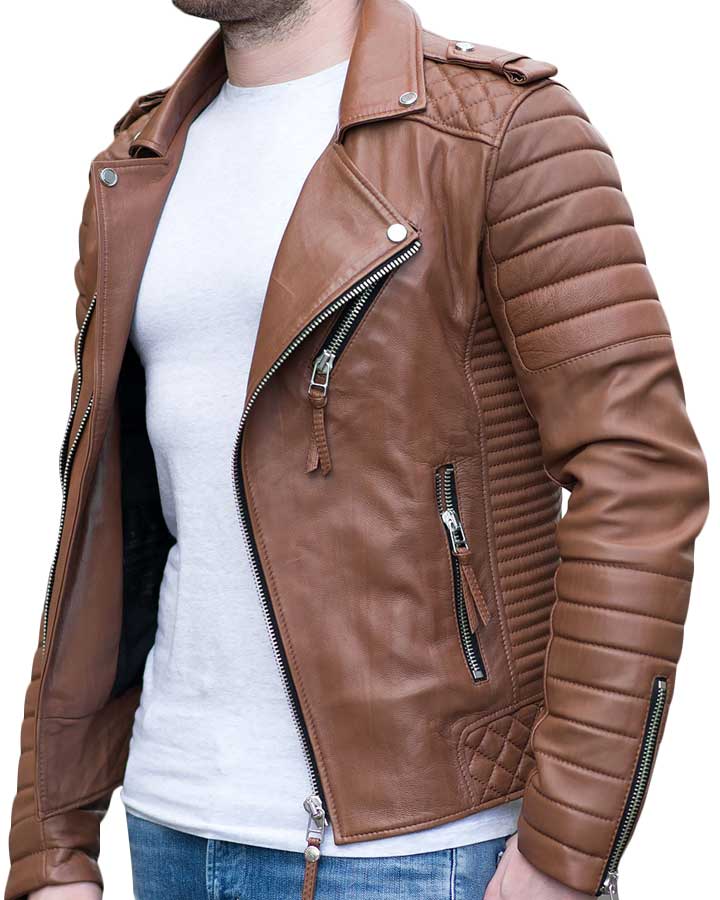 Style Lapel collar Asymmetrical front zipper closure Two hand zipper pockets Two inside pockets Zipper cuffs FOR MEN in USA