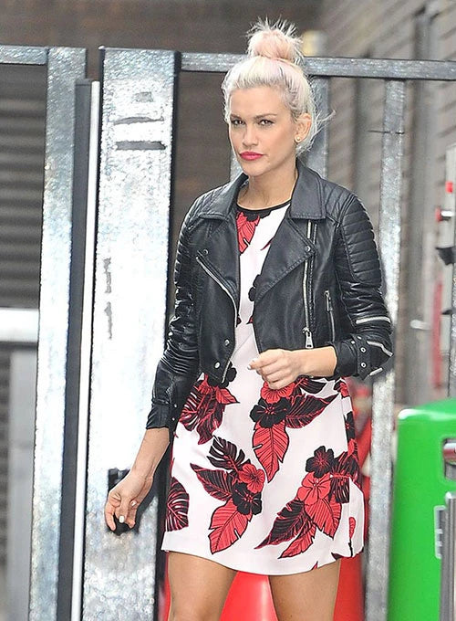 Ashley Roberts Black Leather Coat