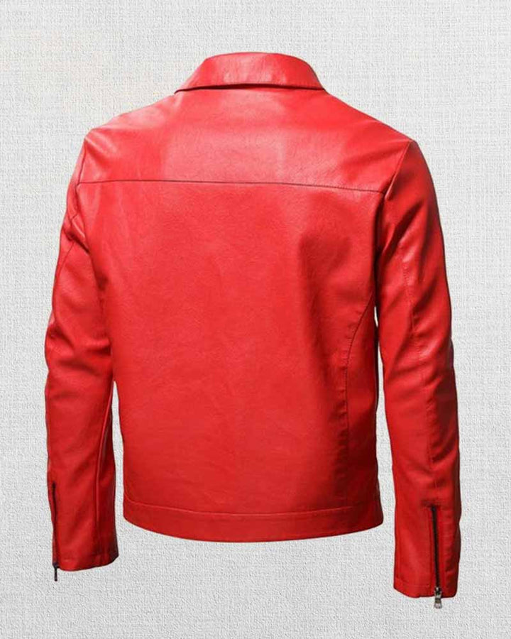 USA made red lapel collar leather jacket