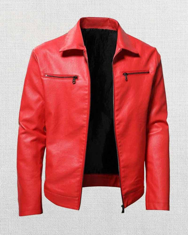 red leather jacket with lapel collar for sale in USA