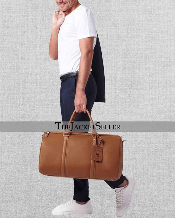 LEATHER DUFFEL BAG WITH LOCK CLOSURE