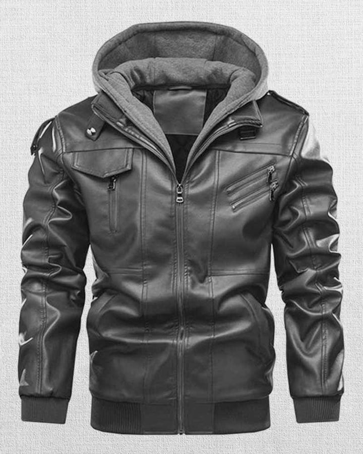 Upgrade your wardrobe with this men's hooded leather jacket in USA