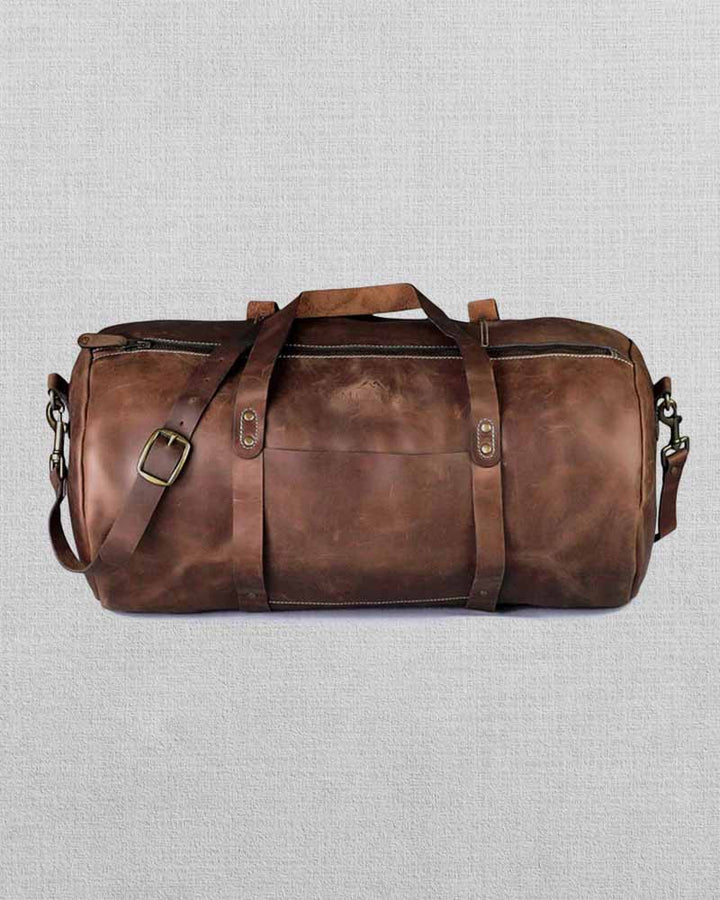 Distinctive dark brown leather duffle with timeless appeal USA style