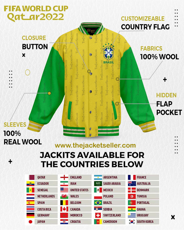 FIFA World Cup 2022 | Brazil Flag Color Jacket For Men and Women | Wool Jacket