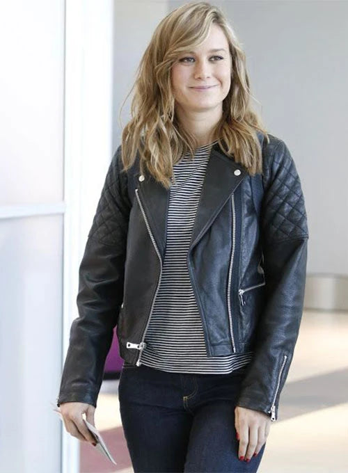 Brie Larson looks effortlessly cool in a sleek black leather jacket in USA market