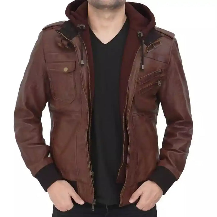 Dark brown real leather jacket for men in USA