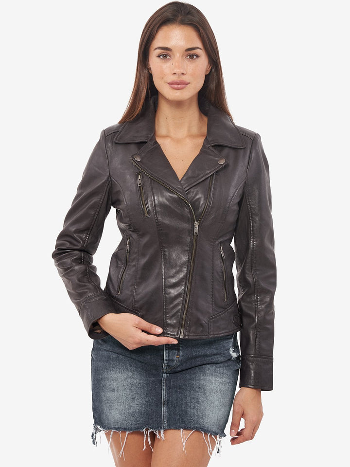 Fashionable Black Biker Leather Jacket for Women in USA