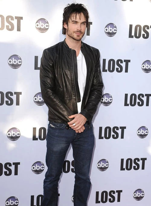 Ian Somerhalder men’s leather jacket celebrity style in USA