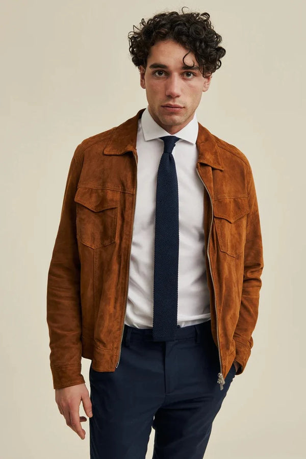Men's Brown Genuine Suede Soft Leather Jacket, Men Brown Suede Leather Biker Jacket