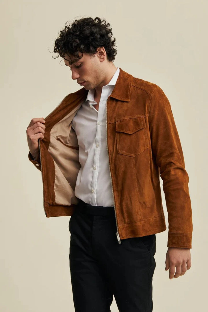 Men's Brown Suede Jacket with Comfortable and Lightweight Design
in USA