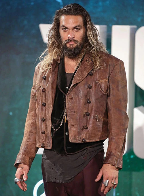 Jason Momoa Justice League leather jacket front view in USA