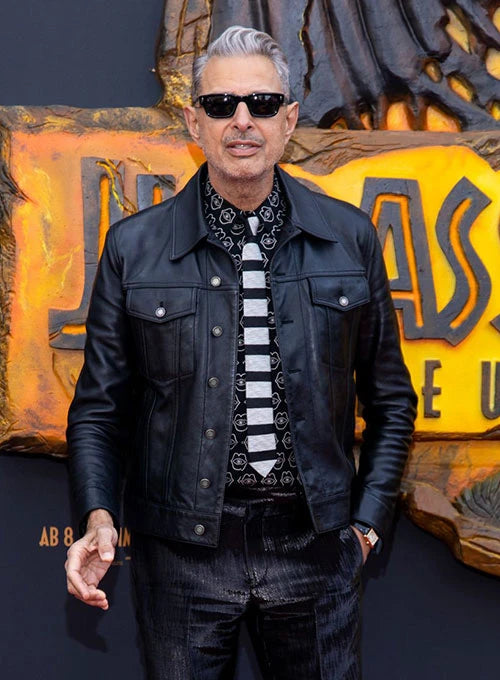 Jeff Goldblum leather jacket men’s celebrity fashion in USA