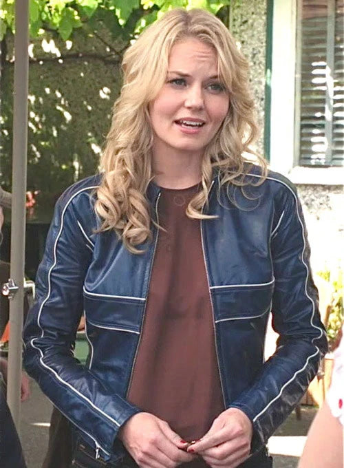 Jennifer Morrison exuding elegance in a leather jacket on Once Upon a Time in American market