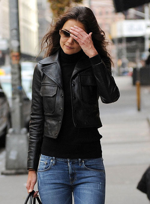 Katie Holmes Black Leather Jacket