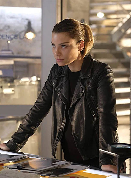 Lauren German's sleek leather jacket adding to her fierce persona in Lucifer in American style