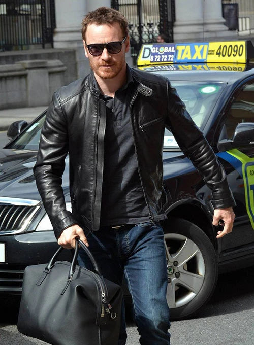 Black Leather Jacket Worn by Michael Fassbender in USA amrket