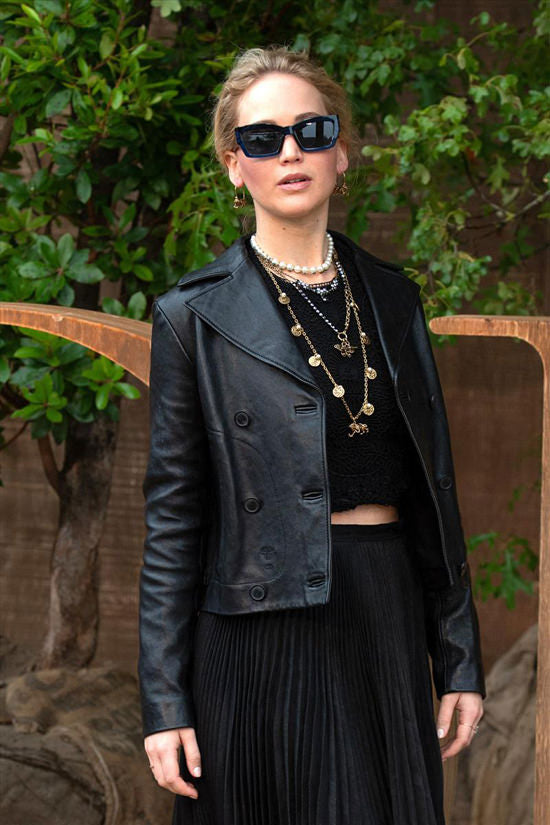 Jennifer Lawrence Black Leather Jacket with Asymmetrical Zipper Closure