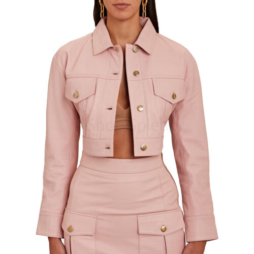 Salmon pink leather jacket for women in USA