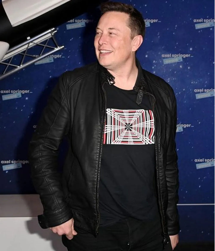 Fashion-forward leather jacket as seen with Elon Musk in United state market